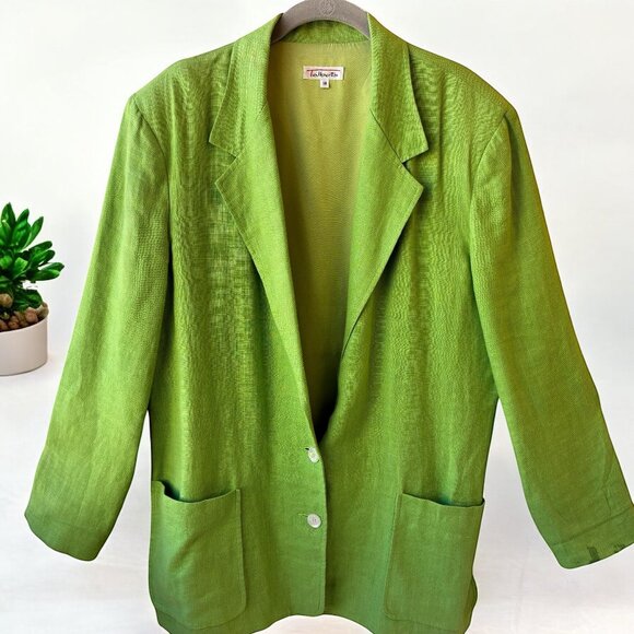 Talbots Vintage Lime Green LINEN Jacket Blazer Lined Pockets Womens size 14 - Picture 2 of 16